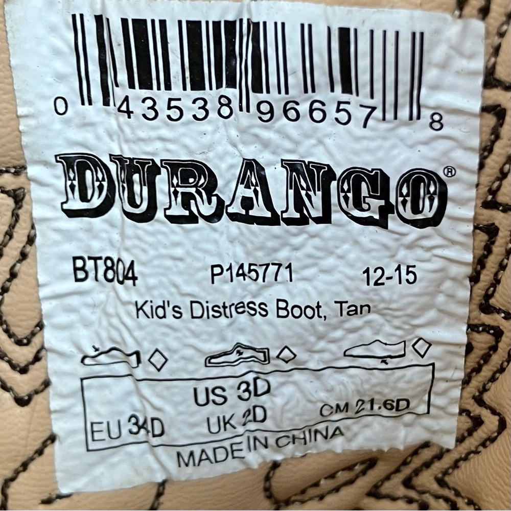 Durango Kids Size 3.0 D Distress Brown Western Cowboy Boots Pull On - Picture 12 of 13